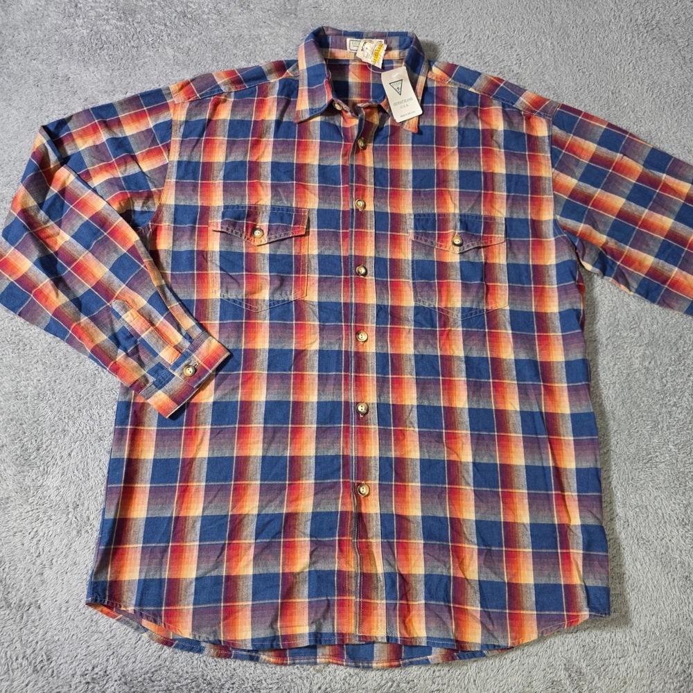 Guess Mens L Button Down Shirt Rust Plaid Vintage 90s Made in USA NWT Long Sleev